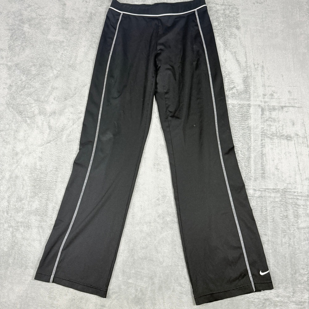 Nike Women S Black Flare Leg Y2K Athletic Pants White Piping Activewear S(4-6)